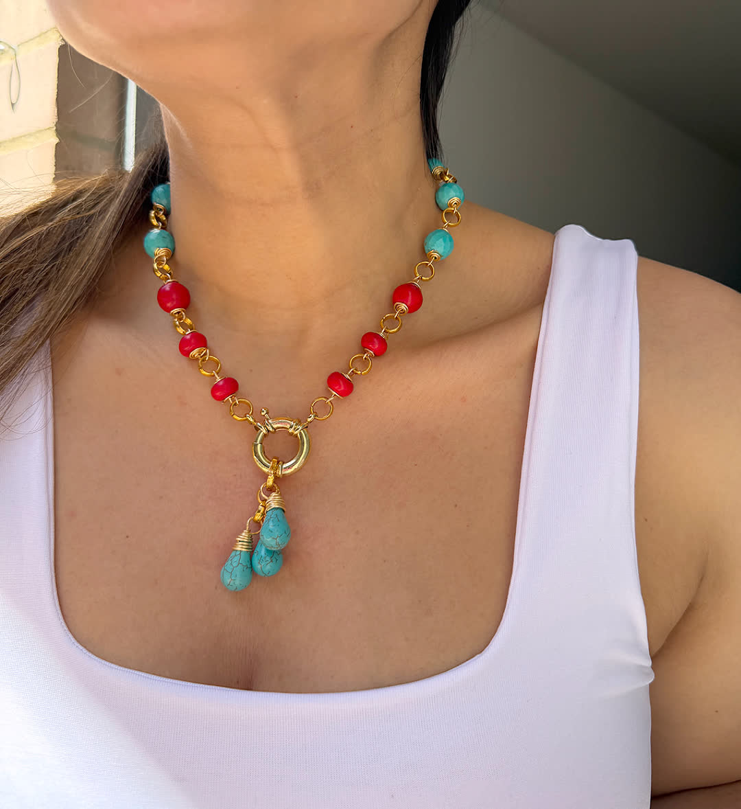 Collar Fenix Rojo Turquesa