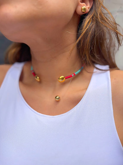 Collar Choker Isla Margarita Rojo Turquesa