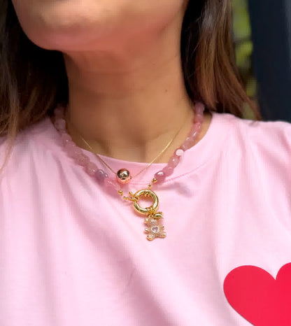 Collar Flor de Cerezo en cuarzo rosado