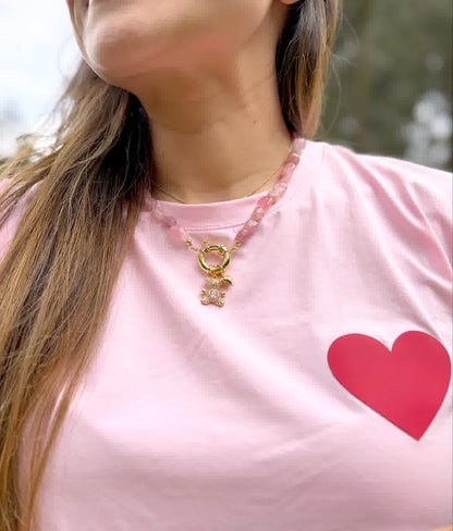 Collar Flor de Cerezo en cuarzo rosado