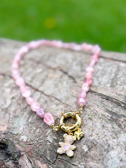 Collar Flor de Cerezo en cuarzo rosado