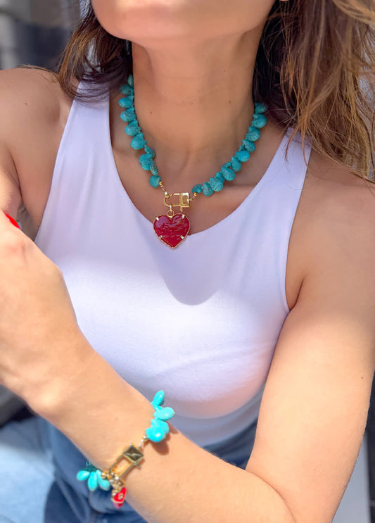 Collar Heliconia turquesa y rojo (Copia) - Sara´s accesorios