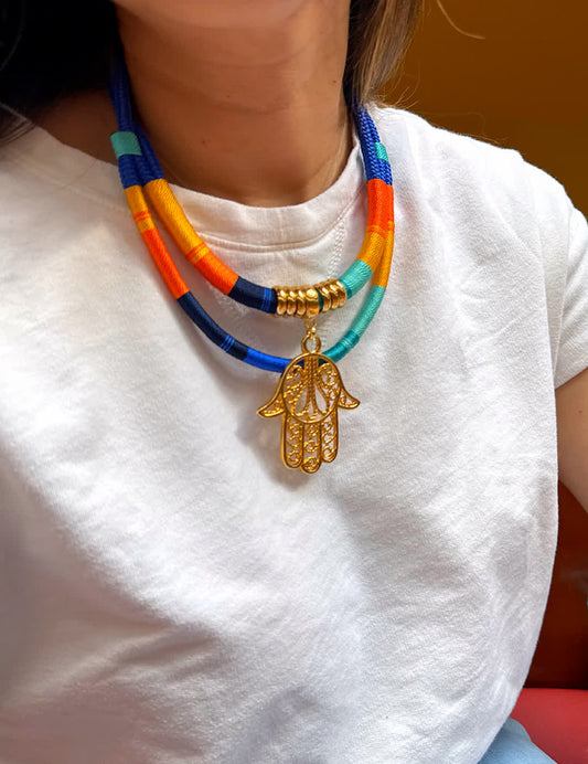 Collar Blue Lagartija Naranja  Azules - Sara´s accesorios