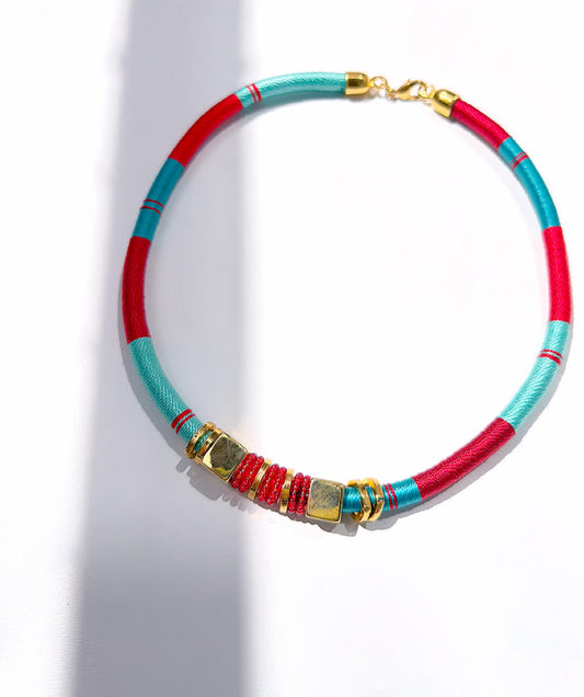 Collar Praga Martina rojo turquesa