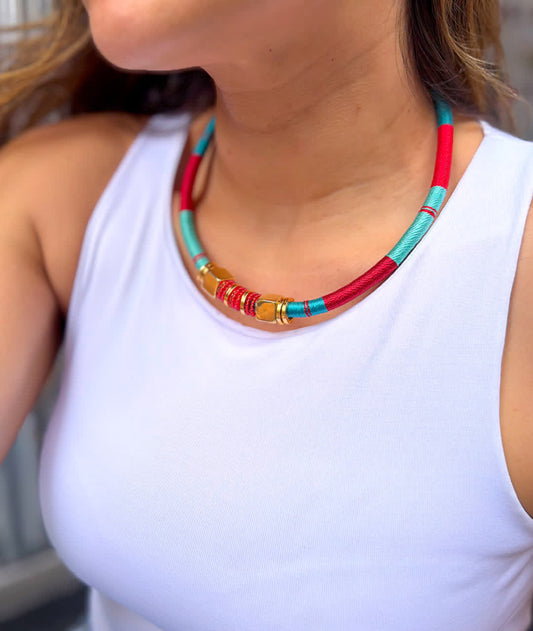 Collar Praga Martina rojo turquesa