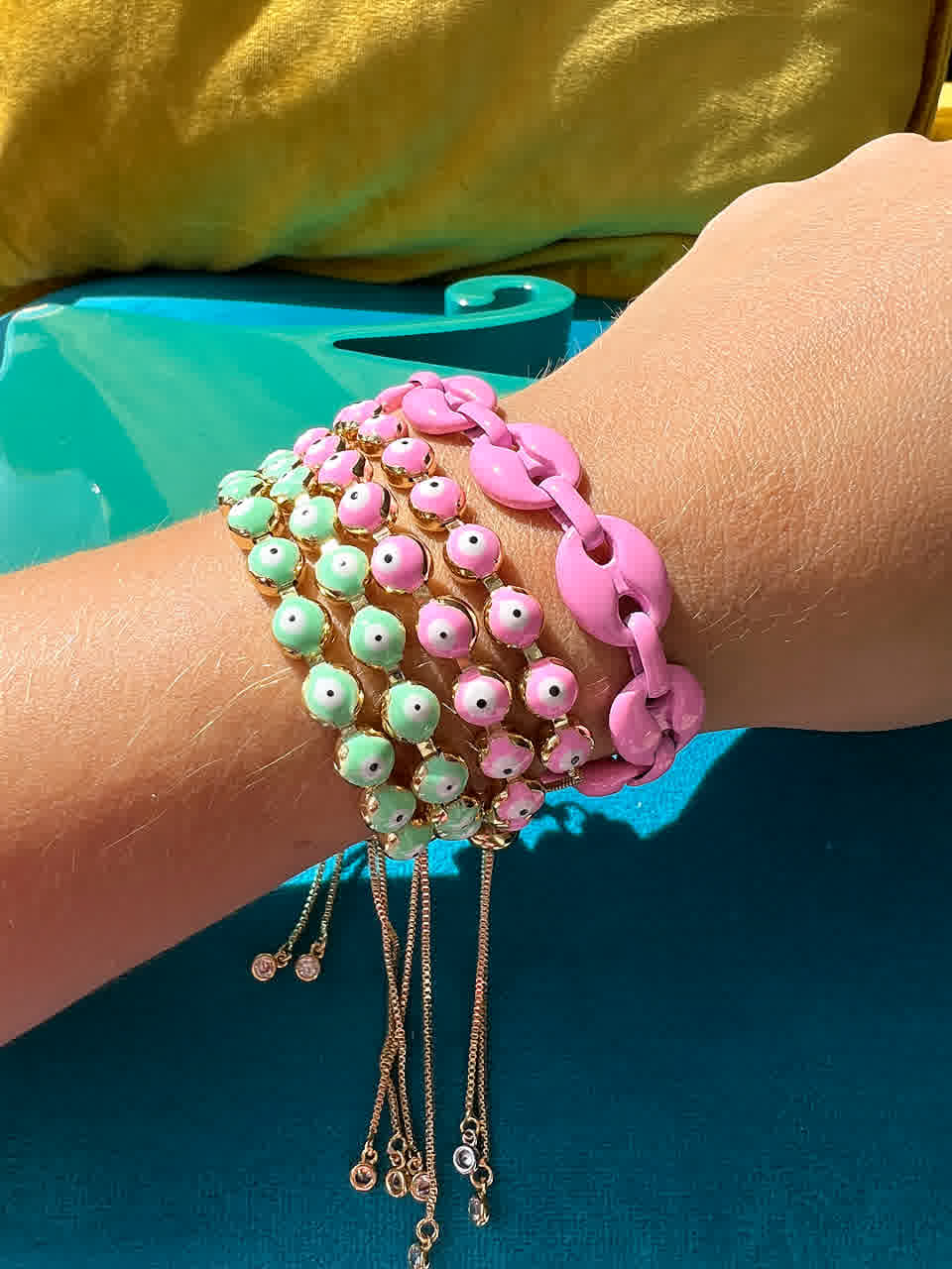 Pulsera Dorada Ojo Turco Verde Menta