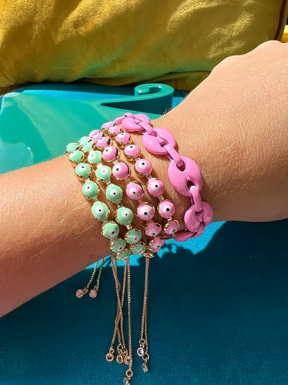 Pulsera Dorada Ojo Turco Verde Menta