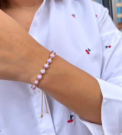 Pulsera Dorada Ojo Turco Rosa