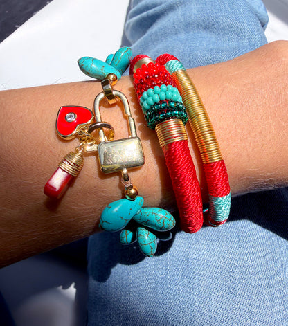 Pulsera Bahamas rojo turquesa