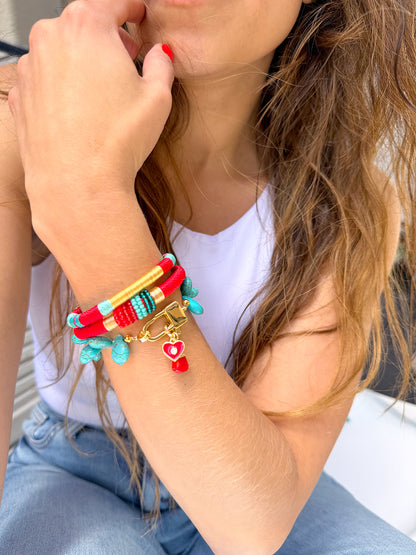 Pulsera Marroqui Suraya Glam rojo turquesa