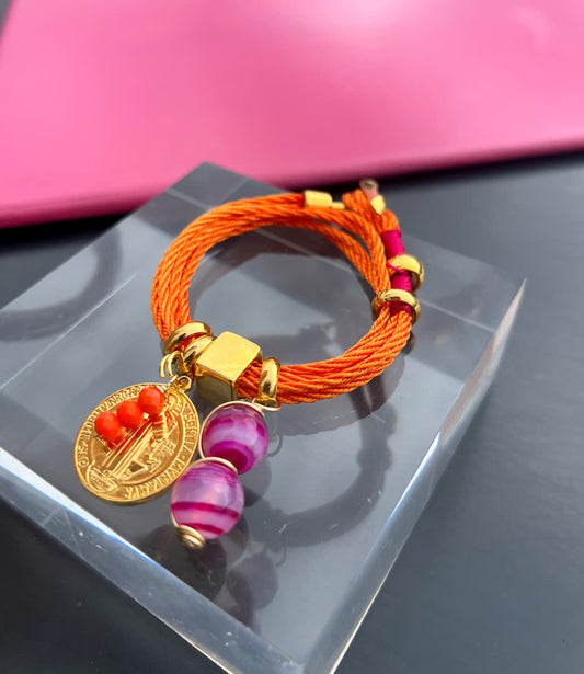 Pulsera Amuleto naranja fucsia - Sara´s accesorios
