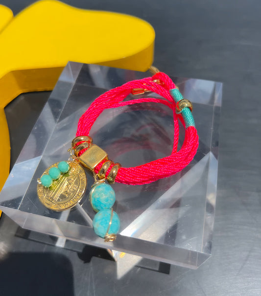 Pulsera Amuleto Rosa Neon - Sara´s accesorios