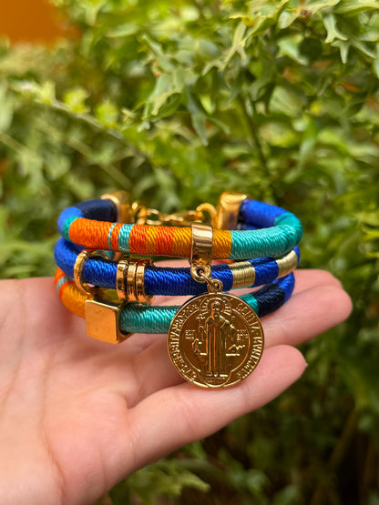 Brazalete Cascada SB Naranjas y azules - Sara´s accesorios