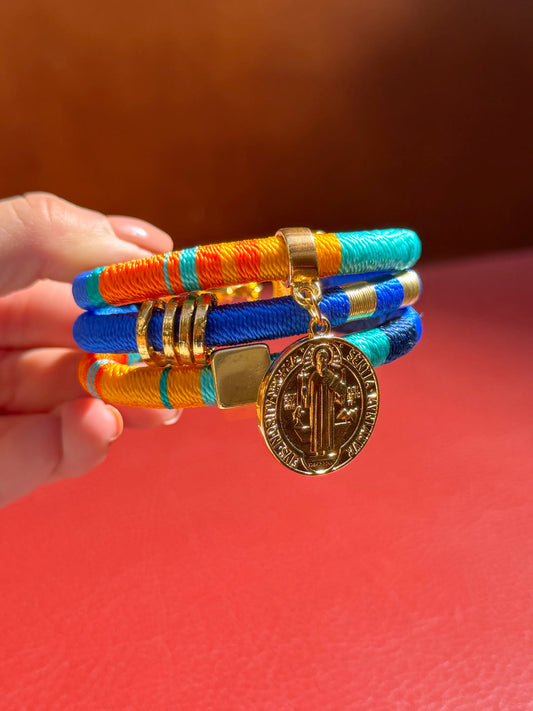 Brazalete Cascada SB Naranjas y azules - Sara´s accesorios