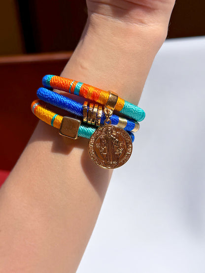 Brazalete Cascada SB Naranjas y azules - Sara´s accesorios