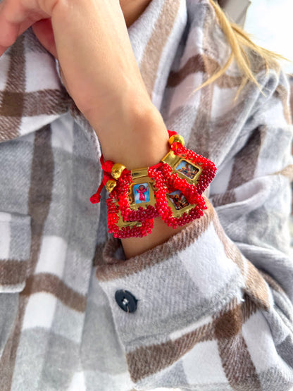 Pulsera Cordon Escapulario Glam Midi Rojo