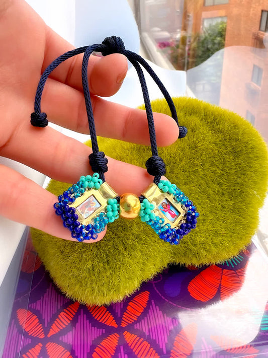 Pulsera Cordon Escapulario Glam Mini Azul Turquesa