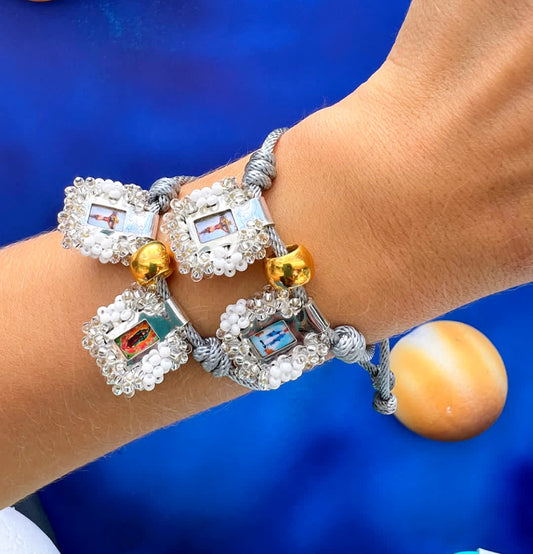 Pulsera Cordon Escapulario Glam Mini Plateado - Sara´s accesorios
