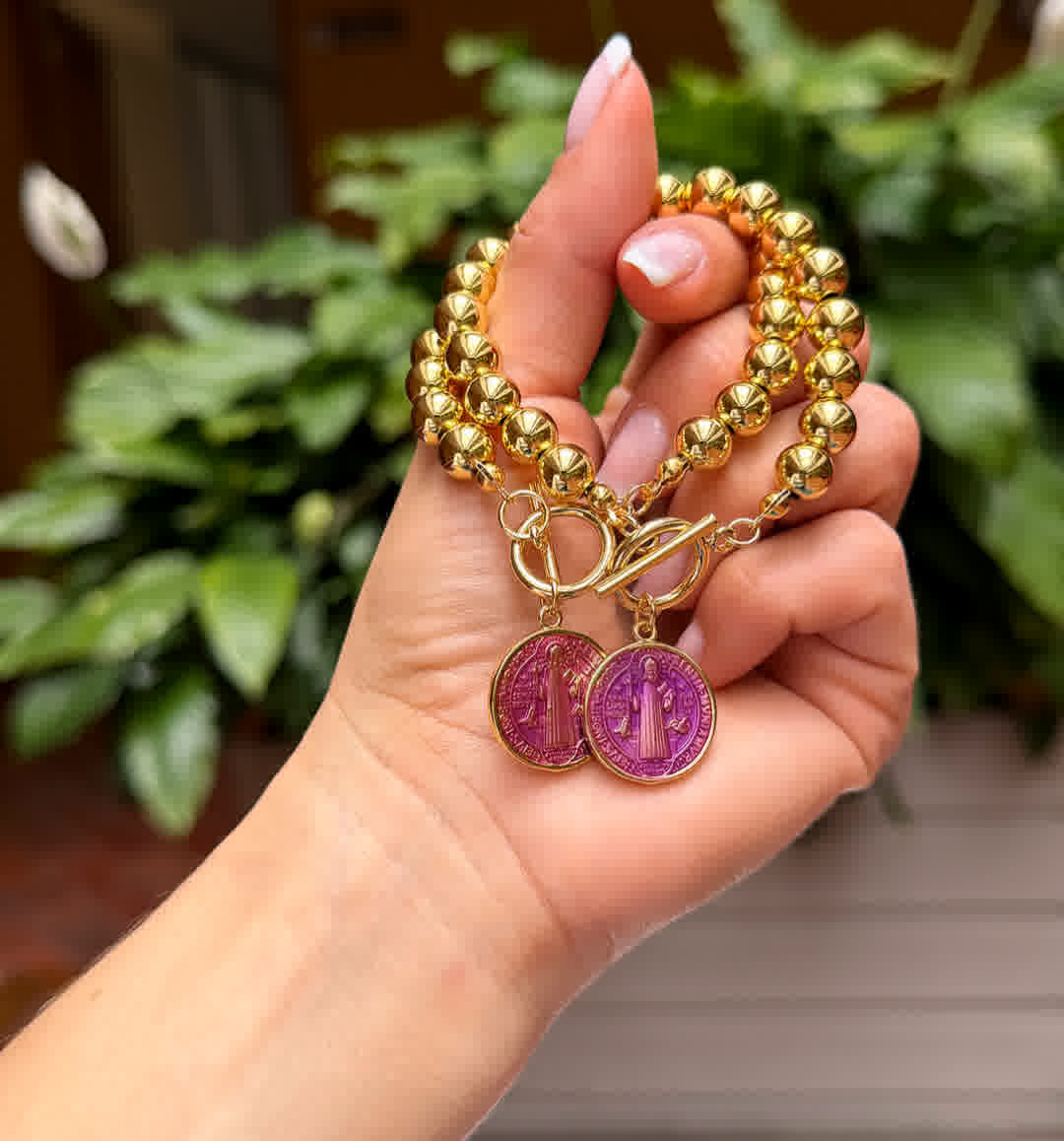 Pulsera Esperanza Dorada dije san benito morado