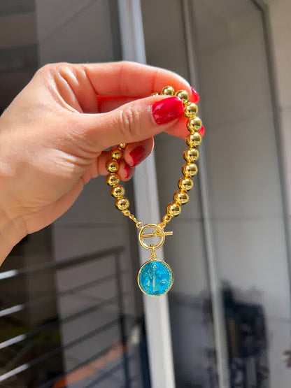 Pulsera Esperanza Dorada dije san benito turquesa
