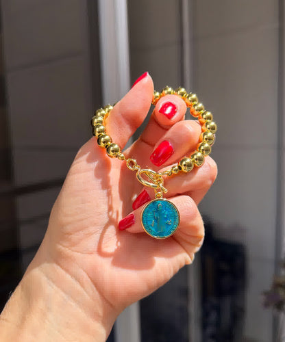 Pulsera Esperanza Dorada dije san benito turquesa