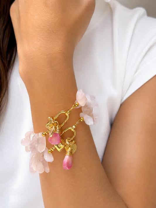 Pulsera Heliconia rosa cuarzo - Sara´s accesorios