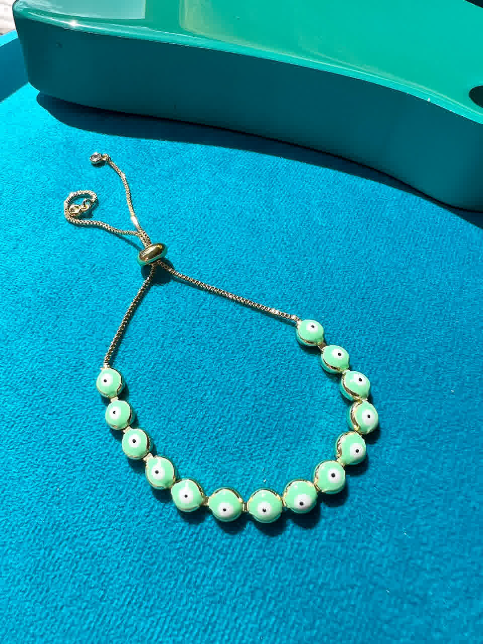 Pulsera Dorada Ojo Turco Verde Menta