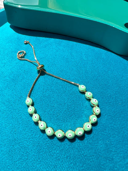 Pulsera Dorada Ojo Turco Verde Menta