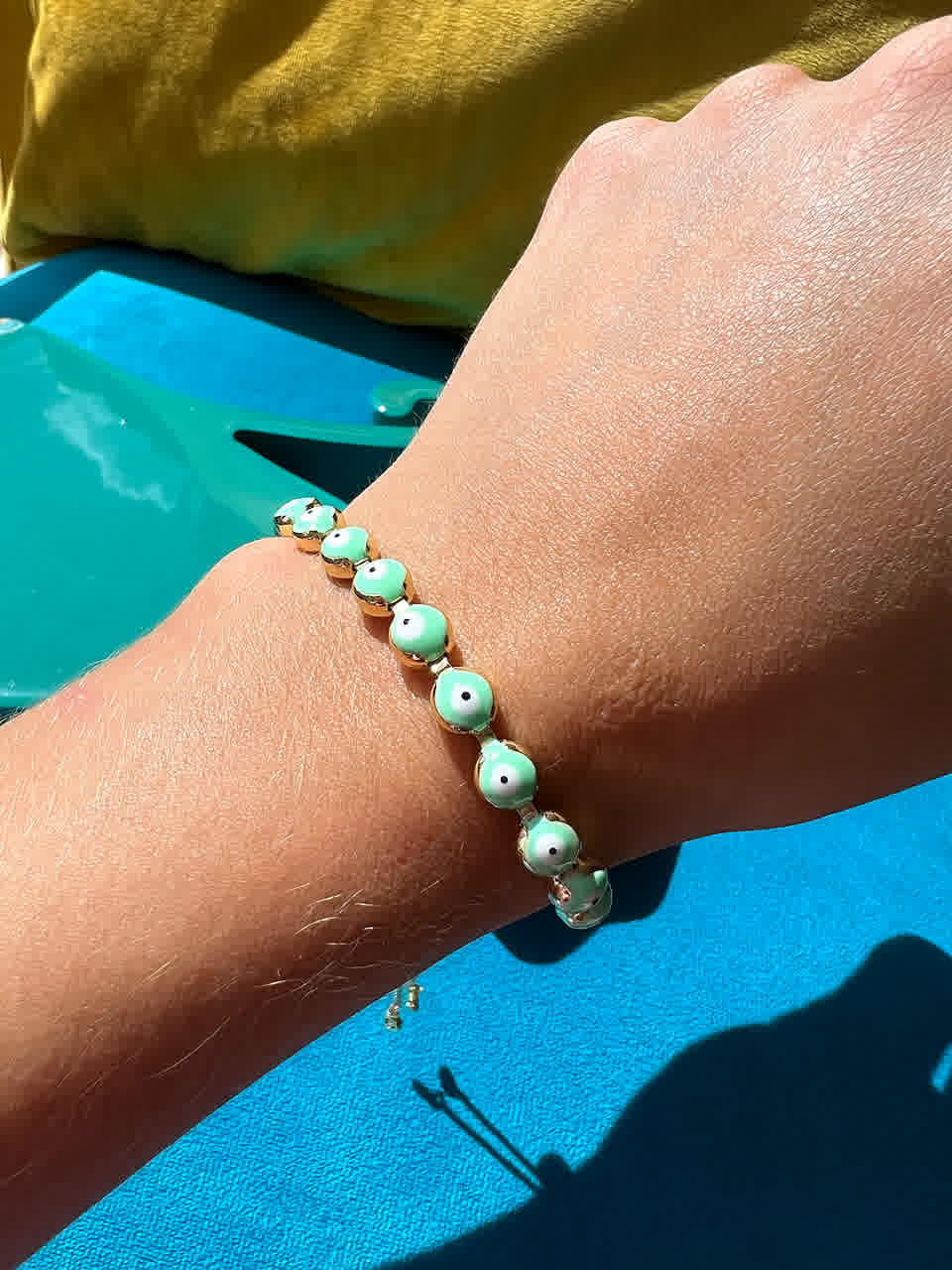 Pulsera Dorada Ojo Turco Verde Menta