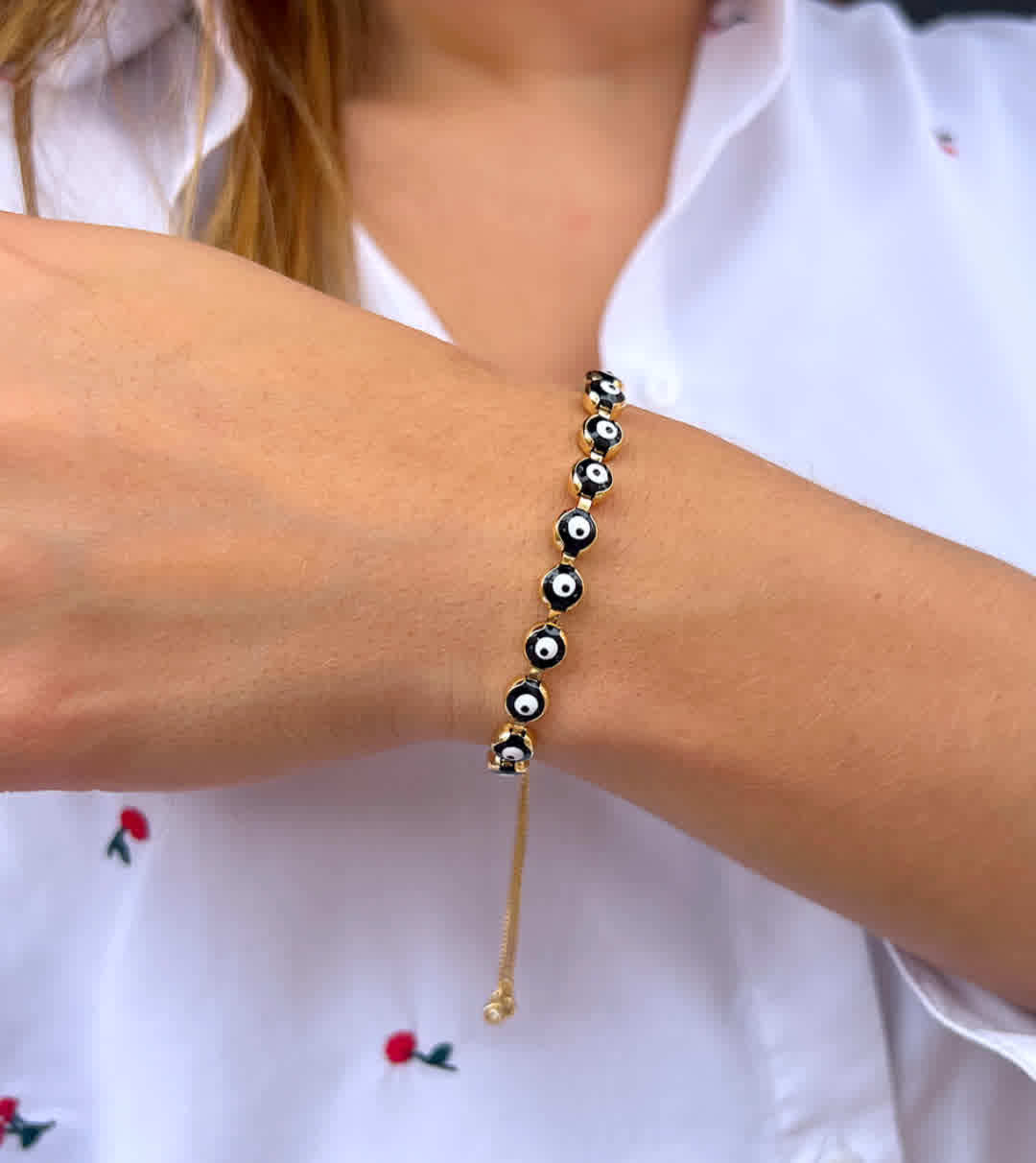 Pulsera Dorada Ojo Turco Negro