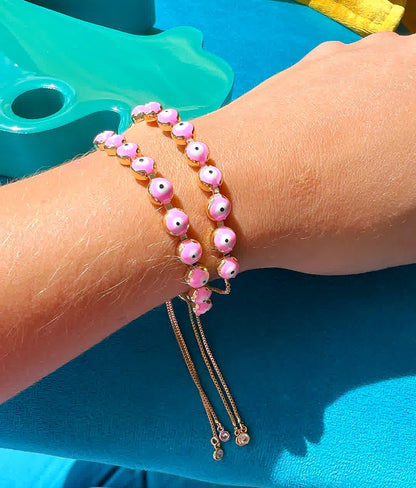 Pulsera Dorada Ojo Turco Rosa