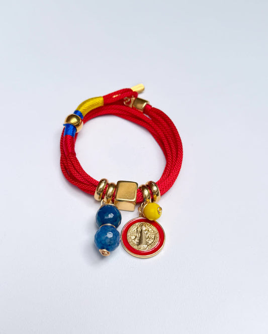 Pulsera Amuleto Colombia con dije de san benito rojo