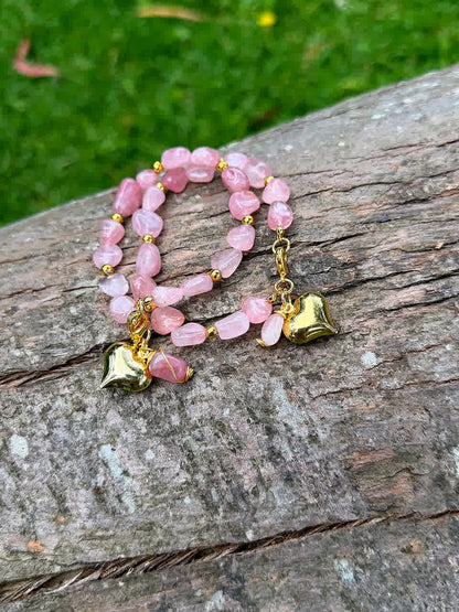 Pulsera Flor de Cerezo en cuarzo rosado