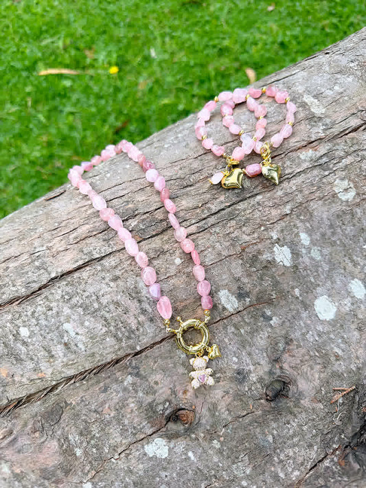 Collar Flor de Cerezo en cuarzo rosado - Sara´s accesorios