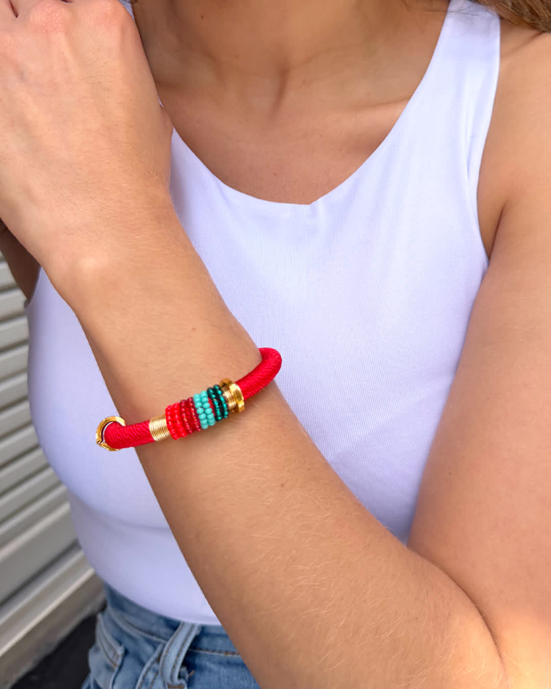 Pulsera Marroqui Suraya Glam rojo turquesa