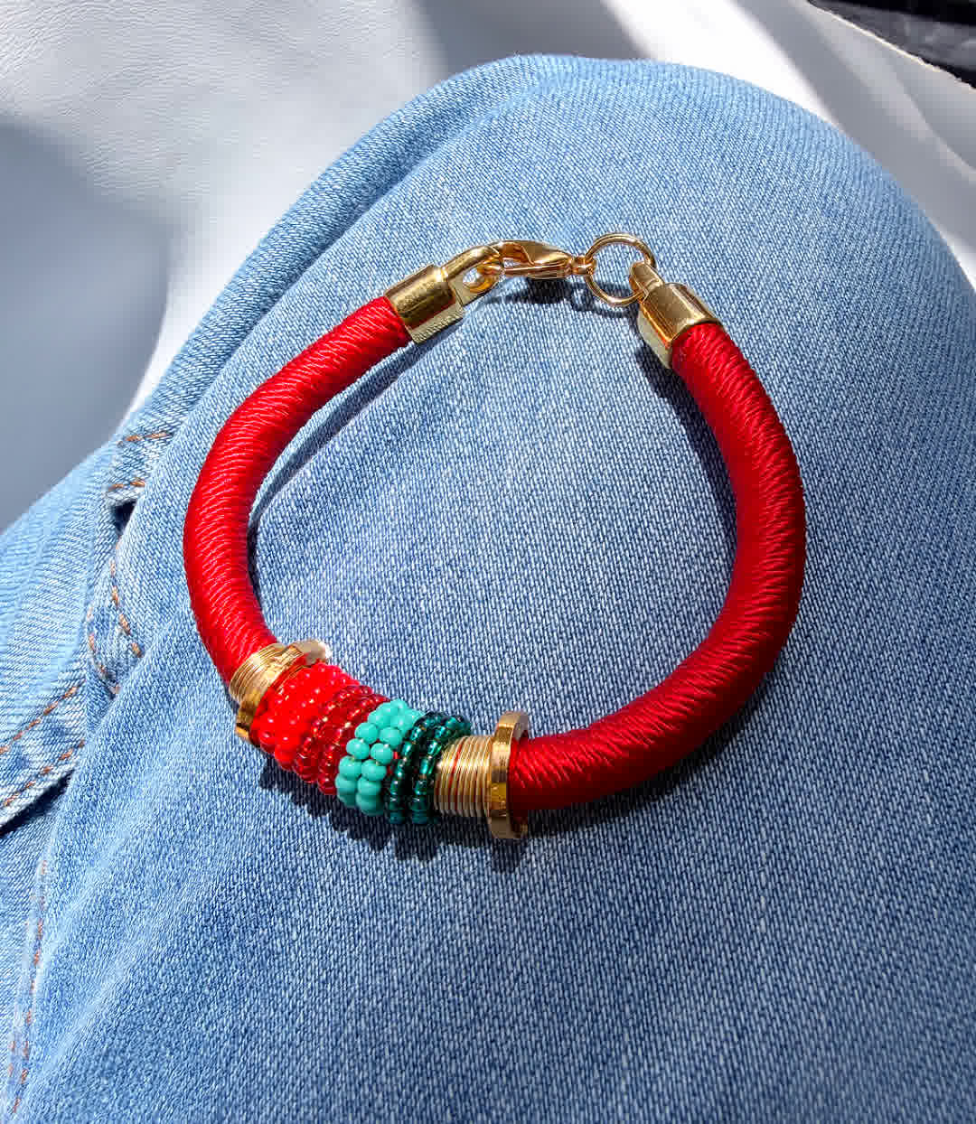 Pulsera Marroqui Suraya Glam rojo turquesa