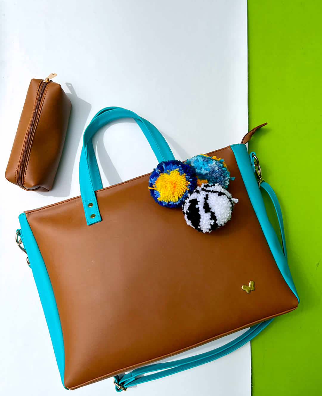 Bolso Isabel Camel y turquesa - Sara´s accesorios